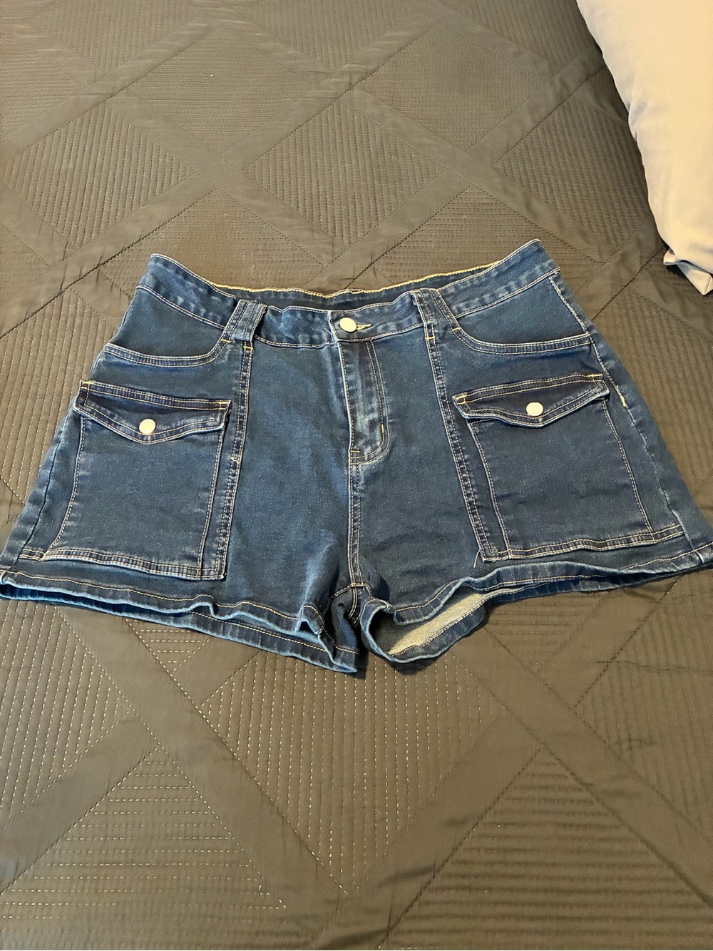 No Boundaries Blue Denim Utility Shorts with Front Flap Pockets